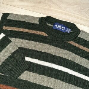 Vintage Honors Sweater Mens Large Green Stripe Retro Eclectic Grandpa 90s Winter